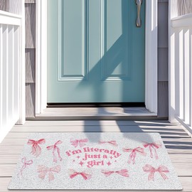 SNNDER Pink Coquette Bow Door Mat, I'm Literally Just a Girl Coquette Preppy Pink Doormat for Front Door Porch Indoor Outdoor Outside Entrance, Bow Bath Mats for Bathroom, 17x30 Inch