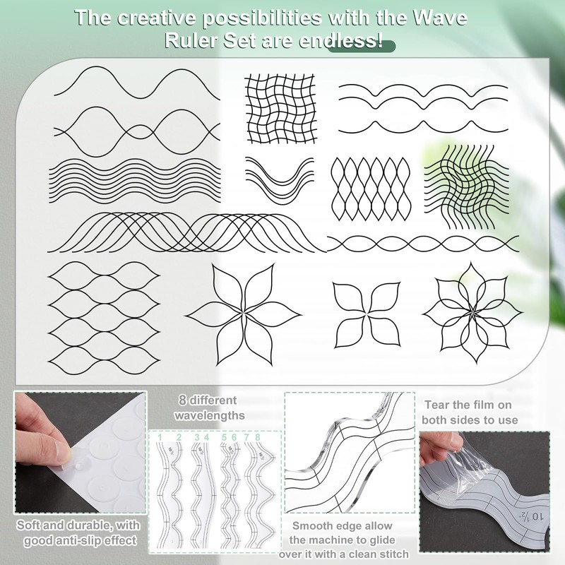 Kigley 4 Pcs Free Motion Quilting Templates Waves Acrylic Quilting