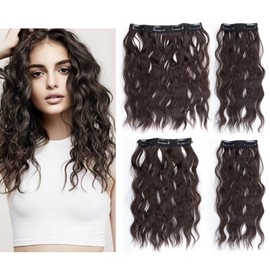 KGBFASS Hair extension 4 Piece Clip in Hair Extensions 12inch Short Curly Wavy Clip in on Hair Extensions Women's Full Head Synthetic Fiber Hairpieces 120g, Dark Brown