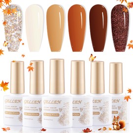 Gellen Gel Nail Polish Set, 6 Colors Warm Brown Gel Polish Set Caramel Neutral Beige Glitter Brown Nail Gel Polish Pumpkin Soak Off UV Gel Nail Kit Manicure DIY Nail Art Gifts for Women