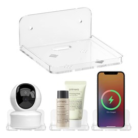 Liboer Small Wall Mount Floating Shelves 2 PCS Monitor Wall Shelf -Clear Mini Storage Shelf Flexible Use for Wall Place in Kitchen Washroom Bathroom Living Room (2 Pakc S)