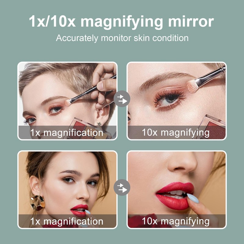 10X Magnifying Clip on Makeup Mirror Gooseneck, 6.5" Vanity Mirror