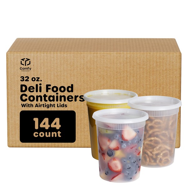 Comfy Package [Case of 120 32 oz. Plastic Deli Food Storage Containers with Airtight Lids - Slime Containers