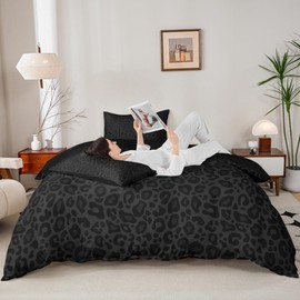 Castle Fairy Gray Leopard Print Bedding Set African Cheetah Wildlife Comforter Cover Set for Bedroom Decor Wild Animal Skin Duvet Cover Microfiber Bedspread Full Size,No Comforter
