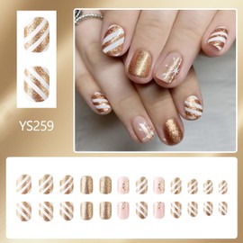 Press on Nails Short Christmas Glossy Full Cover Acrylic Square Shaped Winter False Nails with Snowflake Designs Artificial Square Xmas Holiday Fake Nails Glue ons Fingernails for Women Girls(YS259)