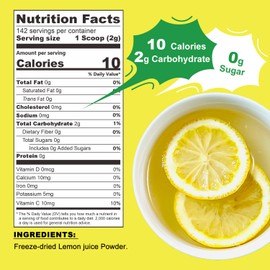 TALCUFON Freshly Squeezed Lemon Powder 10 Oz, Just Cold Pressed, Freeze Dried Lemon Juice Powder No Added Sugar, Gluten Free, Non-GMO Great Flavor for Drinks, Smoothie, & Beverages 284G