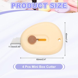 PATIKIL 4 Pcs Mini Box Cutters, Retractable Small Utility Knife Portable Cute Letter Opener with Keychain Hole for Envelope Home Office Supplies, Cream Yellow