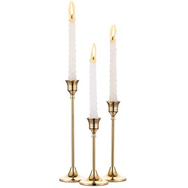 Portavelas cónicos, juego de 3 portavelas, juego de portavelas de latón dorado, centro de mesa decorativo vintage y moderno para mesa, mantel, boda, regalo de inauguración de la casa de Nuptio