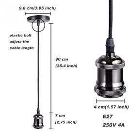 EmyZöilure Vintage Retro Ceiling Pendant Light Fitting,1.5M Braided Flex Cord,E27 Lamp Holder Suspended Pendant Light Fitting Kit