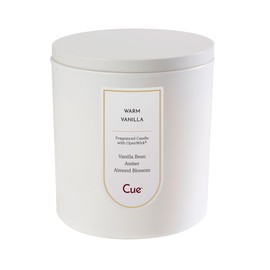 CUE Warm Vanilla Scented Candle | Soy Coconut Wax Blend | Made in USA | 50 Hour Burn Time | 8.5oz White Color