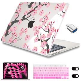CISSOOK Cherry Hard Shell Case for MacBook Air 15 Inch M3 A3114 A2941 M2 Model 2024 2023 Released, Plastic Hard Cover with Keyboard Cover + Screen Protector for MacBook Air M3 15.3" - Cherry Blossoms