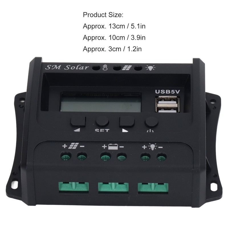 Solar Panel Controller 3 Stage PWM Charging Intelligent Microcontroller ABS