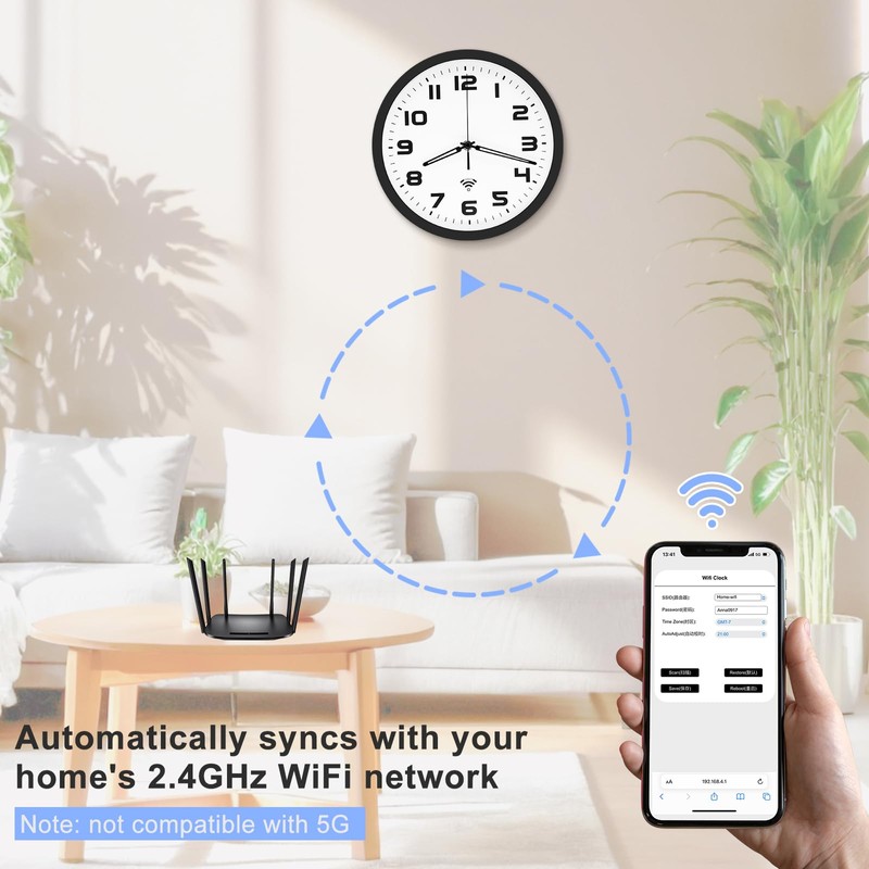 OCEST 10 Inch Smart Analog Wall Clock, Auto Time Sync