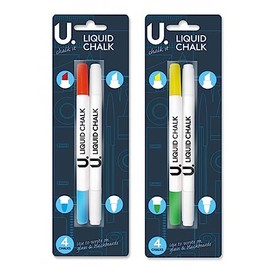 U.Chalk It - Liquid Chalk Pens, Assorted Colours, 2 Double-Ended Pens, Ideal for Arts Crafts Glass Blackboards
