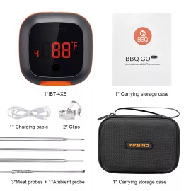 INKBIRD Rechargeable Bluetooth BBQ Thermometer Wireless Cooking Meat Sensor 2/4 Probe US - IBT-4XS+4Probes+Case