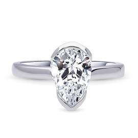 BERRICLE Sterling Silver Solitaire Wedding Engagement Rings 1.8 Carat Half Bezel Set Pear Cut Cubic Zirconia CZ Ring for Women, Rhodium Plated Size 4-10, US 8, Metal, Cubic Zirconia