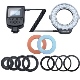 48 Macro LED Light, Compact LED Macro Flash Light 3000k-15000k Plastic Energy Efficient LCD Display with Adapter Rings for Photography