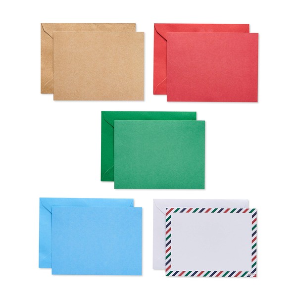 American Greetings Blank Note Cards with Envelopes, Kraft, Red, Green and Blue (200-Count)