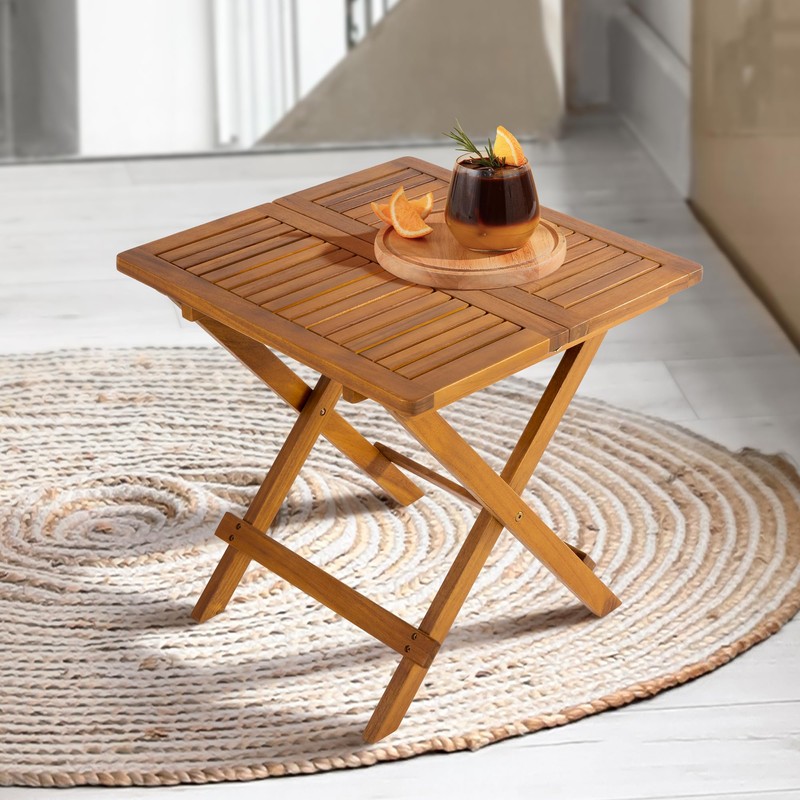 Idzo Mira Acacia Wood Folding Bistro Side Table Outdoor, 19.5