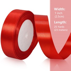 Red Satin Ribbon 1 Inch x 25 Yards, Fabric Red Silk Christmas Ribbon for Gift Wrapping, Flower Bouquet Accessories, Crafts, Hair Bows Making, Wreaths, Wedding Party Decoration, Sewing Projects
