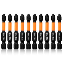Hilpaty PH2 Screwdriver Bit Set 10 Pieces 50 mm Length Magnetic Phillips Bit Professional Phillips Impact Wrench Bits, 1/4 Inch Hex Shank