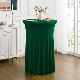 iEventStar 2Pcs 32" Highboy Cocktail Round Stretch Spandex Table Cover Table Skirt High Top Tablecloth (30"-32" Dia x 43", Hunter Green)