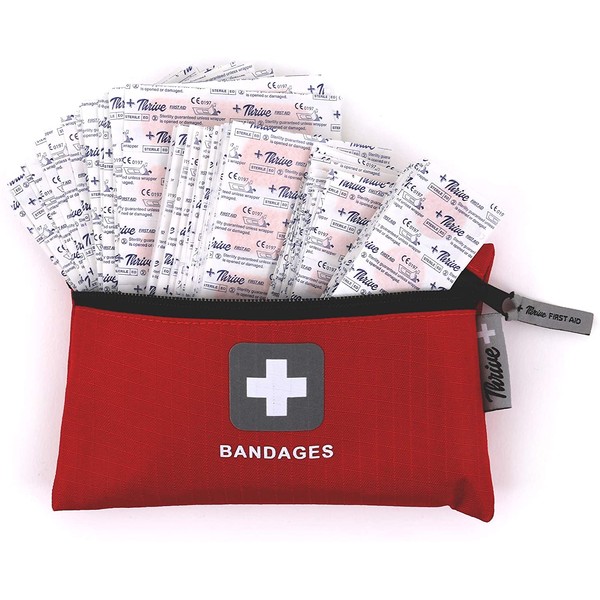 Thrive Adhesive Bandages (Pack of 305) - Fabric Bandaids w/ Free Storage Bag – Tough and Flexible Waterproof Bandaid