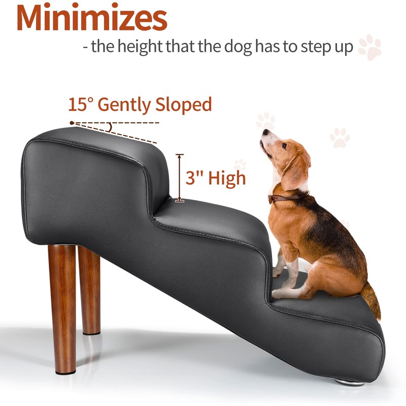 Senneny Black Faux Leather Dog Stairs, for Pets up to