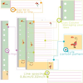 Rancco A6 Refill Paper, Colorful 6-Rings Binder Papers Refill, Filofax Notebook Inserts Refills Loose-Leaf Binder Paper for Planner Journal Dairy,90 Pages,Double-Sided Writing, 6.9x3.7, College Ruled