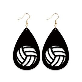 Leather Sports Ball Earring Football Baseball Basketball Rugby Dangle Drop Earring for Women Sports Lover Jewelry-black B