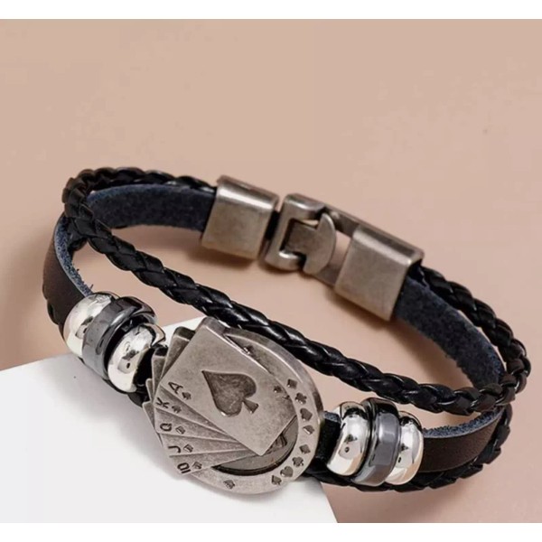 Unbranded Fashionable Men's Playing Card Design Bracelet, Black, Toggle Clasp,
