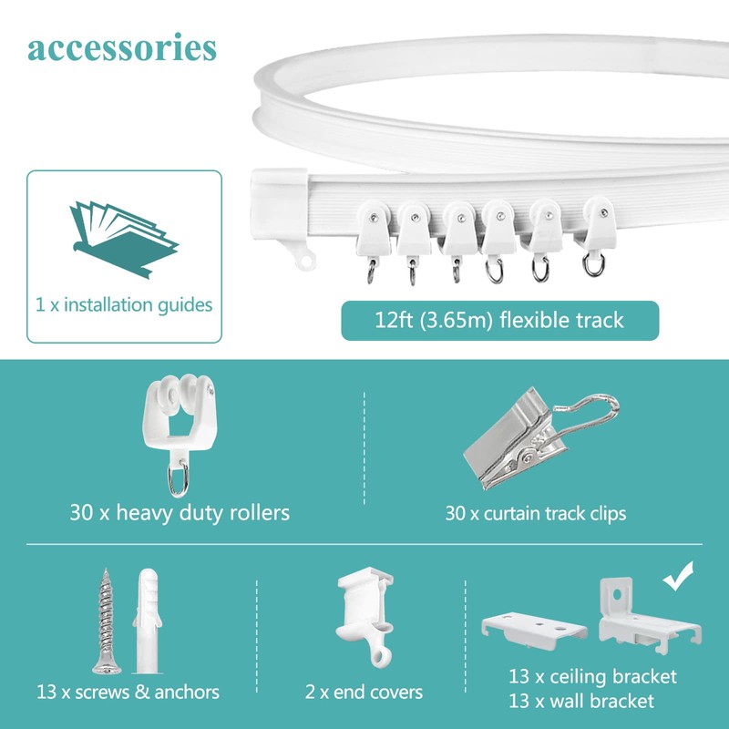 Flexible Bendable Ceiling Curtain Track Room Divider 12Ft Curved Curtain