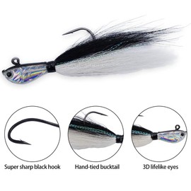 Seasky Bucktail Jig Fishing Bait Saltwater Bucktail Lure Pack of 1oz