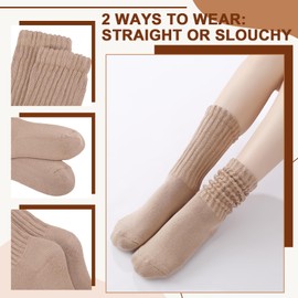 Jspupifip 6 Pairs Slouch Socks for Woman Scrunch Socks Knit Mid Calf Rib Tube Scrunchy Slouchy Retro Trendy Crew Socks