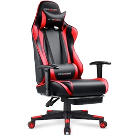 GTRACING Gaming Chair with Footrest, Ergonomic Computer Game Desk Chair, Reclining Gamer Chair Seat Height Adjustment, Swivel Rocker with Headrest and Lumbar (Brickred)