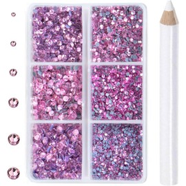 8000 piezas de diamantes de imitación Hotfix con parte trasera plana, diamantes de imitación para manualidades, ropa mixta, 6 tamaños, cristales Hotfix con kit de lápiz de cera, SS3-SS12, Lt. Rosa