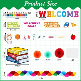 Pajean Welcome Bulletin Board Set Classroom Affirmation Station Bulletin Board Motivational Cutouts Colorful Paper Fans Pencil Border Trims for Back to School Chalkboard Wall Decor (Colorful)