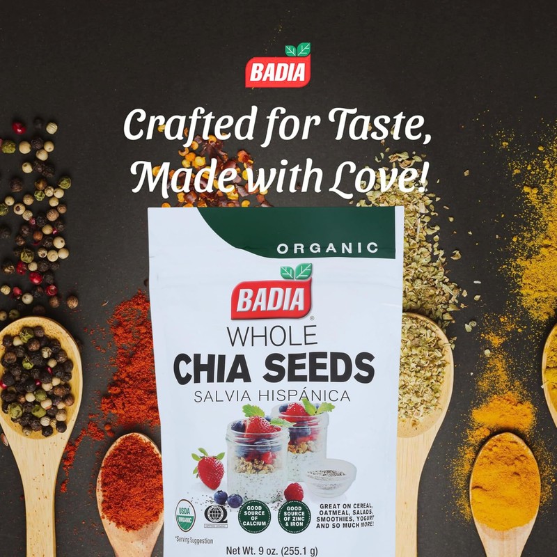 Badia Organic Whole Chia Seeds, 9 oz – Rich in