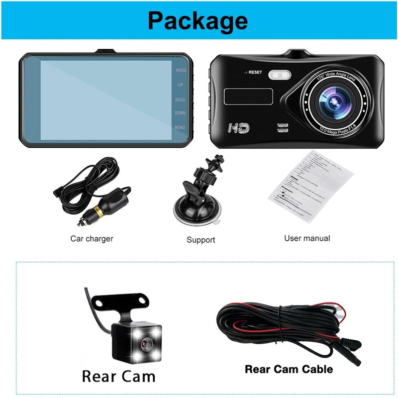 HD 1080P 4" Car Dash Camera Touch Night Vision Video