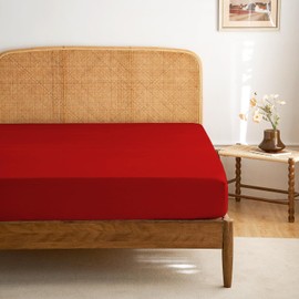 Funky Gadgets Fitted Sheets King Size Red Deep Pocket 10 Inch (25cm) 90 GSM Soft Brushed Microfiber Bed Sheets Easy Care Bottom Sheet (152 X 200cm)