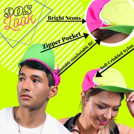 Cap-sac Fanny Pack hat for Your Head - 80s / 90s - Nylon Cap with Zipper Pocket and Adjustable Closure - Mens Hats/Womens Hats (Tri-Color)