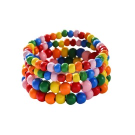 Pingyongchang Friendship Stackable Colorful Acrylic Beads Bracelets Gem Layered Bangle for Women Men Boho Glitter Transparent Rainbow Accessories Lovely Summer Holiday Beach Party Jewelry-C