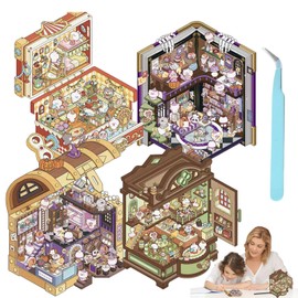 4 Sets 3D Sticker Set, 3D Sticker Scene, 3D House Sticker Set, DIY House Sticker, Cartoon Animal Scene Stickers, Fun Cute 3D Stickers with Tweezers for Adult Kid