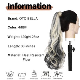 Ponytail Extension 30 Inch Flexible Wrap OTO BELLA Around Ponytail Hair Extensions 120g Long Curly Synthetic Ponytail Wavy Pretty Hair Ponytails Hairpieces For Women Daily Use (4/88#)