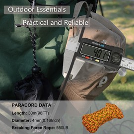Paracord Rope 30 m Nylon/Polyester - Rope with 9 Core 4 mm Thickness - Survival Rope Strands for Bracelet, Lead, Collar - Tear-Resistant & Durable Multi-Purpose Rope - Parachute Cord Maximum Load 250