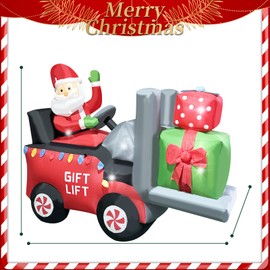 QEOIYDE Christmas Inflatable 6.8 Length Santa Driving Gift Lift Car with Two Gift Boxes Blow Up Decoration for Xmas, Holiday Party, Festive Winter Display, Party, Garden, or Home Decor