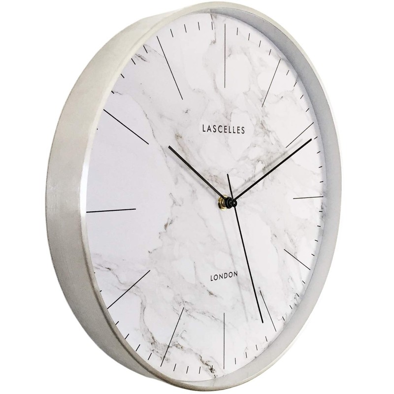 Lascelles London Brushed Chrome Metal Cased Wall Clock with Marble