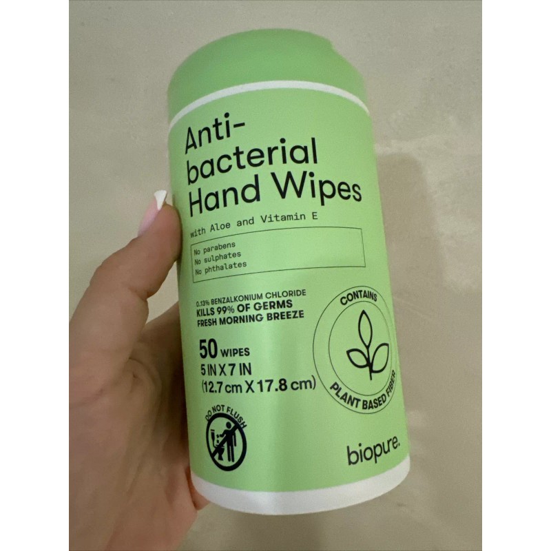 Biopure Antibacterial Hand Wipes With Aloe and Vitamin E Formula