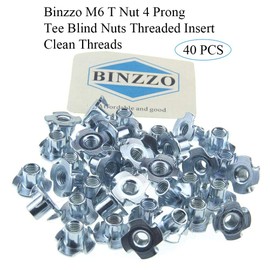 Odinest M6 X 10mm T Nut 4 Prong Tee Blind Nuts Threaded Insert Clean Threads No Rust Carbon Steel Zinc Plated for Wood Rock Climbing Wall Holds Plywood Furniture Particle Board CNC Router 40 Pack