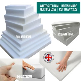 EXQUIZIT HOME® White Firm Foam Cut to Any Size | High Density Upholstery Foam Cushion Pad | Replacement Seat, Sofa, Bench & Mattress Foam (Depth: 6 Inches Size: 17 x 17 Inches)